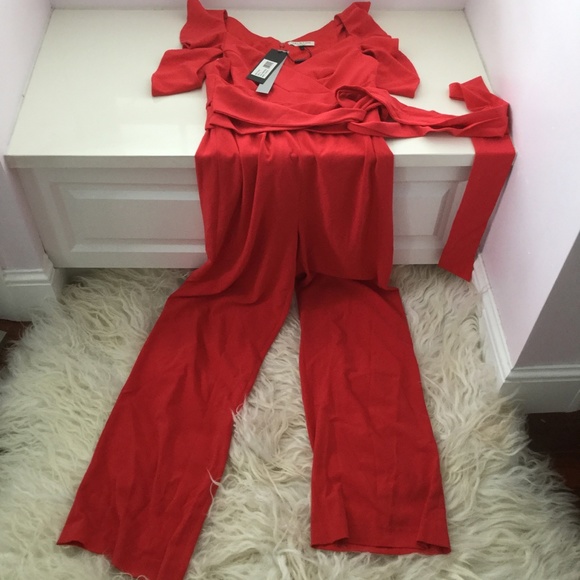 HALSTON HERITAGE Cold Shoulder Ruffled Jumpsuit - Picture 2 of 7